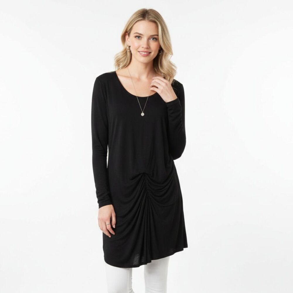Linea‎ Domani Black Long Sleeve Tunic Drape Waist Top L